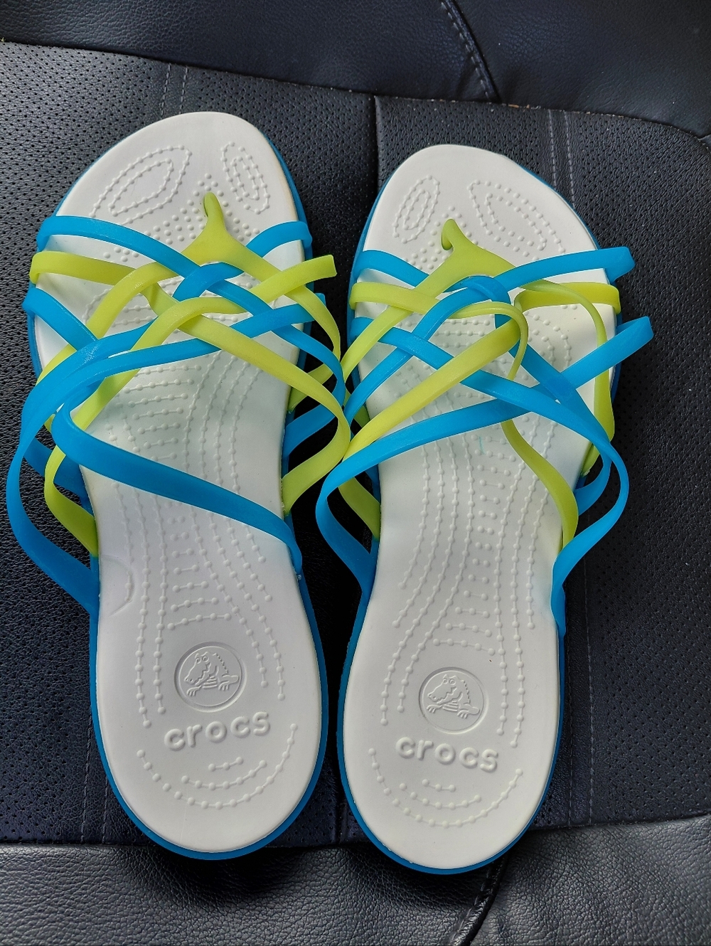EUC Crocs Blue & Green Strappy Sandals